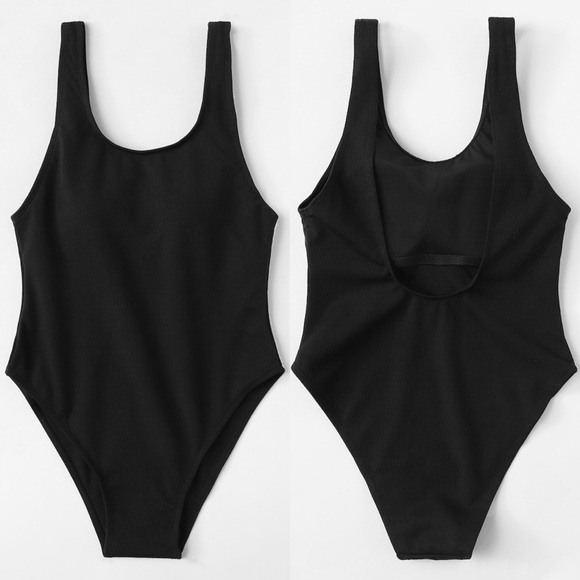 SALEπ΄One piece swimsuit black basic low back - Picture 2 of 2